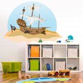 Autocolante decorativo infantil Barco pirata