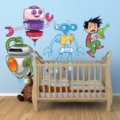 Kit Autocolante decorativo infantil 3 robôs com infantil
