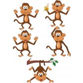 Kit Autocolante decorativo infantil 5 macacos