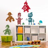 Kit Autocolante decorativo infantil 5 robôs