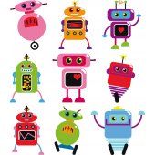 Kit Autocolante decorativo infantil 9 robôs