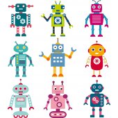 Kit Autocolante decorativo infantil 9 robôs