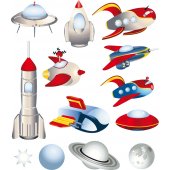 Kit Autocolante decorativo infantil 9 rockets com 3 planetas