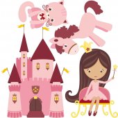 Kit Autocolante decorativo infantil princesa