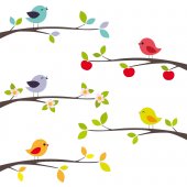Kit Autocolante decorativo infantil rama  pássaro