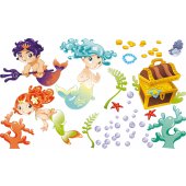 Kit Autocolante decorativo infantil sereias com tesoro